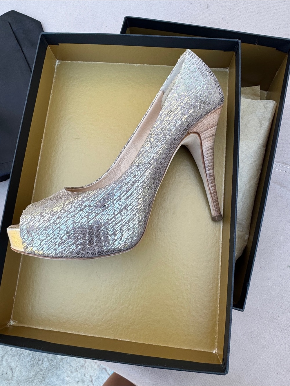Giuseppe Zanotti Metallic Gold Peep-Toe Heels